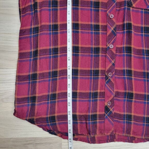 BEACHLUNCHLOUNGE Womens Maroon Blue Orange Plaid Button Front Longsleeve Shirt M - Picture 5 of 6
